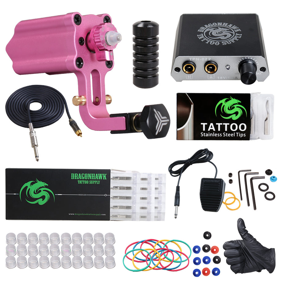 Dragonhawk Extreme Tattoo Kit 2 Pro Tattoo Machines Rotary Machine Coil Gun  Power Supply Disposable Tip Foot Pedal